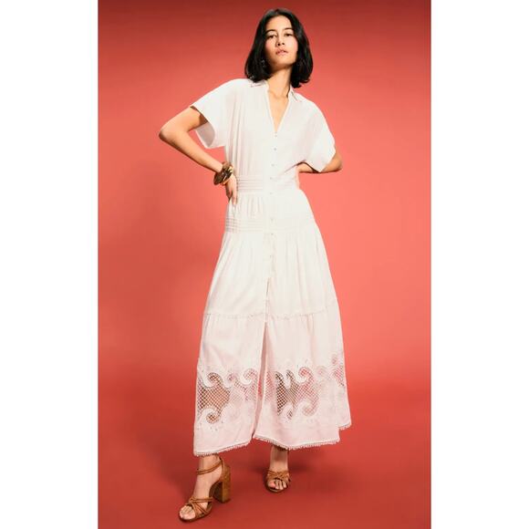 Maje Embroidered Ruffled Maxi Dress in White - Picture 2 of 9